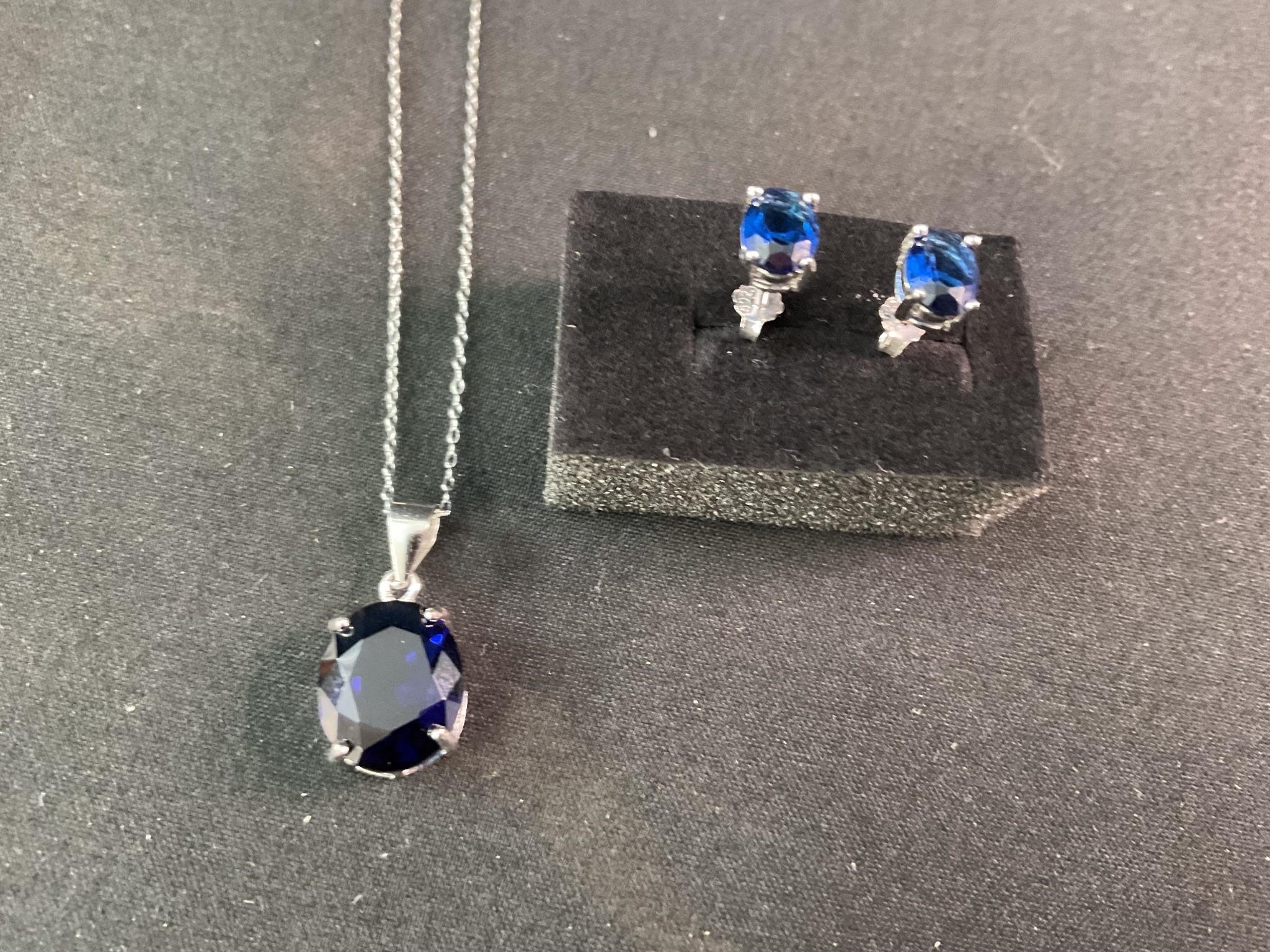 NEW Sapphire & Silver Necklace &amp; Earrings Set