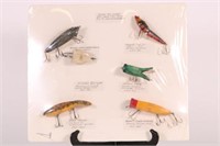 Lot w/ 6 Antique Fishing Lures on Board,