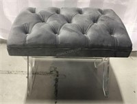Grey Velvet Bench Seat with Clear Base