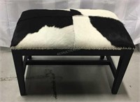 Natural Cowhide Upholstered Bench w/ Wood Base
