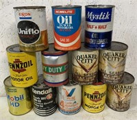 12 empty cardboard and metal oil quart cans