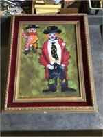 Framed Clown Oil Painting