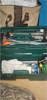 Gun cleaning supplies, and camo rifle bag.