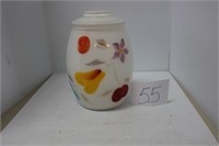 HAND PAINTED GLASS COOKIE JAR, 10"