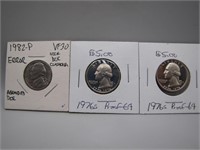 2 Washington Bicentennial Quarters &1 Jeff. Nickel