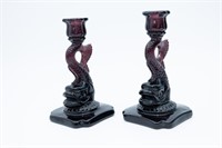 Pair of  Imperial amethyst dolphin candleholders