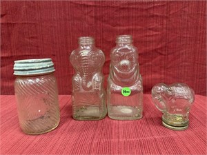 4 Vintage Glass Bank/Jars: