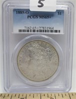 1885-O Morgan silver dollar, MS-65+