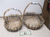 2 Vintage Metal Wire Baskets w/ Ceramic