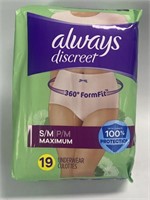 Always Discreet Adult Size S/M Pull-ups 19 Count