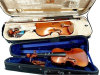 2 violons à restaurer ou décoratifs avec 2 étuis