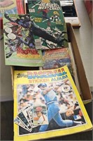 box of comic books, baseball stickers ablum & etc