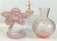 Vintage Pink Glass Flower Vase & Giftcraft Unicorn