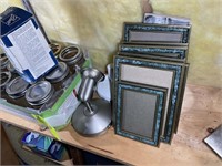 GROUP OF BALL CANNING JARS AND PICTURE FRAMES