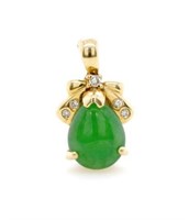 Jade, diamond and 18ct yellow gold pendant