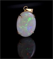 Solid white opal and 14ct yellow gold pendant