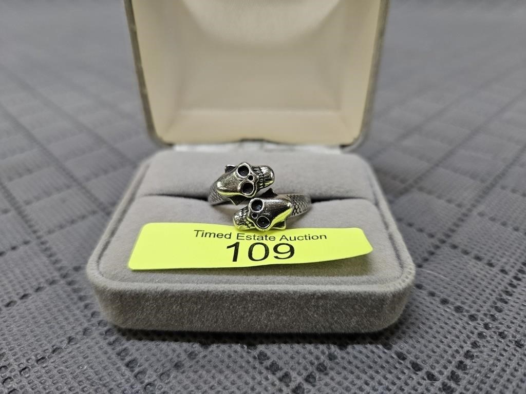 CUSTOM DOUBLE SKULL RING, SZ-9.5