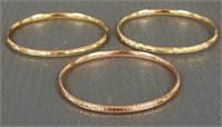 3 -14K gold hinged bangle bracelets - 13.8 grams