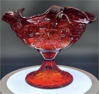 Fenton Ruby Water Lily Compote Uv Reactive Under