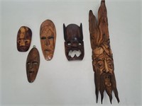 COLLECTION OF CARVED TRIBAL MASKS X 5