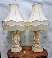 pr. cherub decorated lamps (see description)