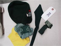 vintage girlscout hat, scarf,belt,sock,bowtie