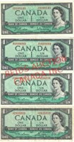 FOUR CANADIAN 1954 DOLLAR BILLS