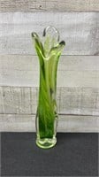 Green Art Glass Bud Vase 9.5" Tall