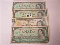 5-- Canadian One  Dollar Bills-1954,1967, 1973