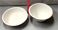 Red and white enamelware bowls