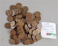 105ct Wheat Pennies All D Mint