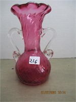 8" Cranberry 2 Handled Vase