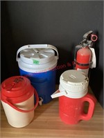 Assorted Water Jugs & Fire Extinguisher