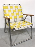 Vintage metal lawn chair yellow and white