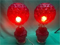 Pair of Red electric glass globe lamps