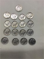 17x 1944 Silver Mercury Dimes