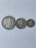(3) Old U.S. Coins incl 1911 Barber Half-Dollar,