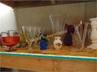 Large assortment of glassware, stemware, vases,