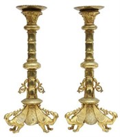 (2) CONTINENTAL GILT BRONZE ALTAR CANDLE PRICKETS