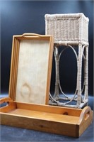 WICKER PLANT STAND SOLID MAPLE TRAY