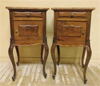 Louis XV Style Marble Top Mahogany Side Cabinets.