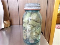 Vintage Blue Glass Ball Jar with Corks
