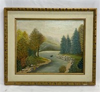 Oil Painting of River/Wilderness Scene by C. Young