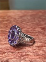 Sterling Silver Purple .925 Amethyst Flower Ring
