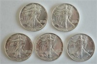 Lot of 5 1988 American Silver Eagles