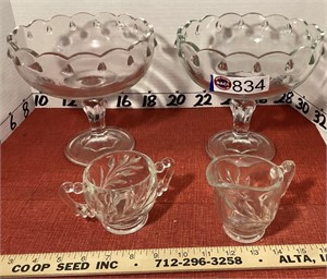 Indiana Glass - 2 pedestal bowls with creamer and
