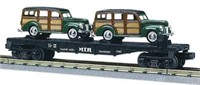 NIB Rail King Auto Transport Flatcar w/'40 Woodys