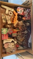 Assortment of tools, nut crackers, matches