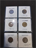 Group of 6 wheat pennies 1926 1951
