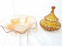 Vintage Amber colored glass dishes. 11" wide